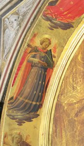 Détail du côté du triptyque de Linaivoli montrant un ange tenant un orgue portatif, 1433 - Fra Angelico